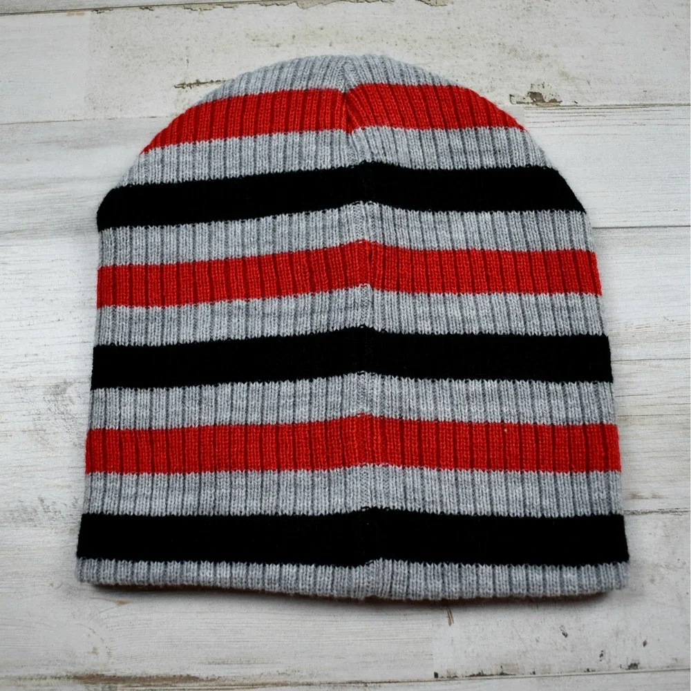 Disney Mickey Mouse Beanie & Mittens Set Boys 2T-5T Gray Red Striped Cozy Winter